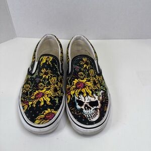 Vans Classic Beauty Skull Sunflower Slip on Shoes Men Sz 6 Women 7.5 # 721356
